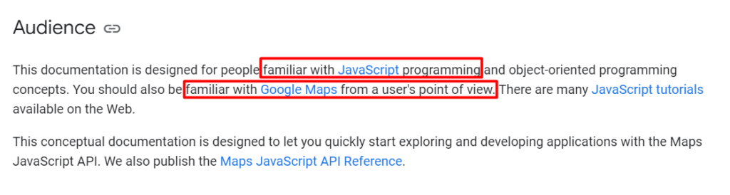 Google Maps API documentation Screenshot